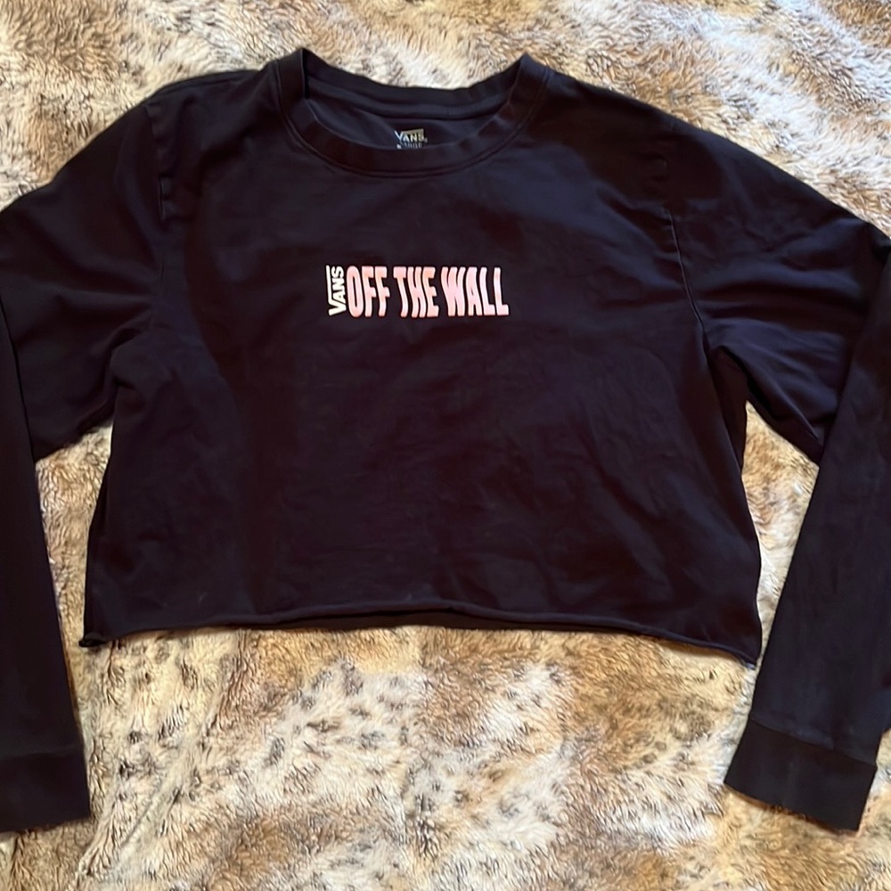 Vans Black Crop Top with Pink "Off The Wall" Logo